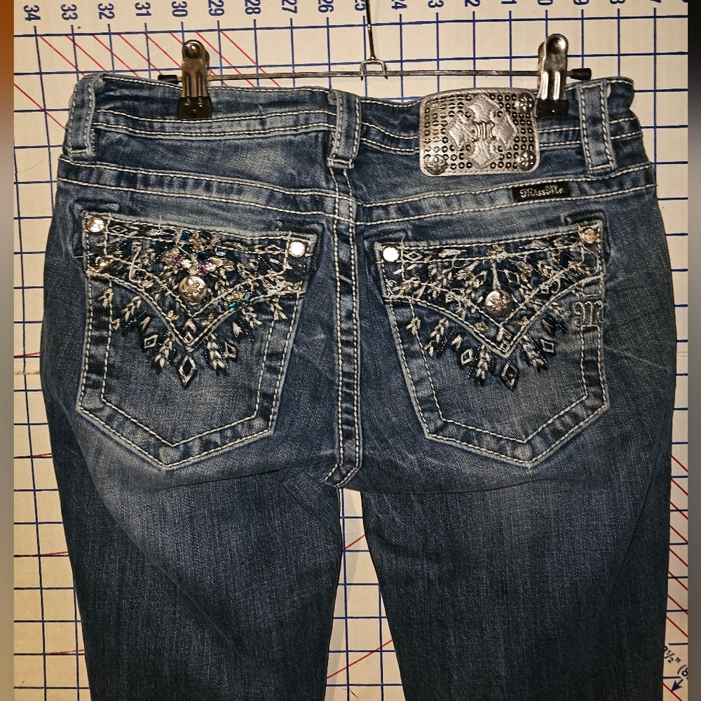 Miss Me Blue Boot Cut Jeans with Silver Embellishments